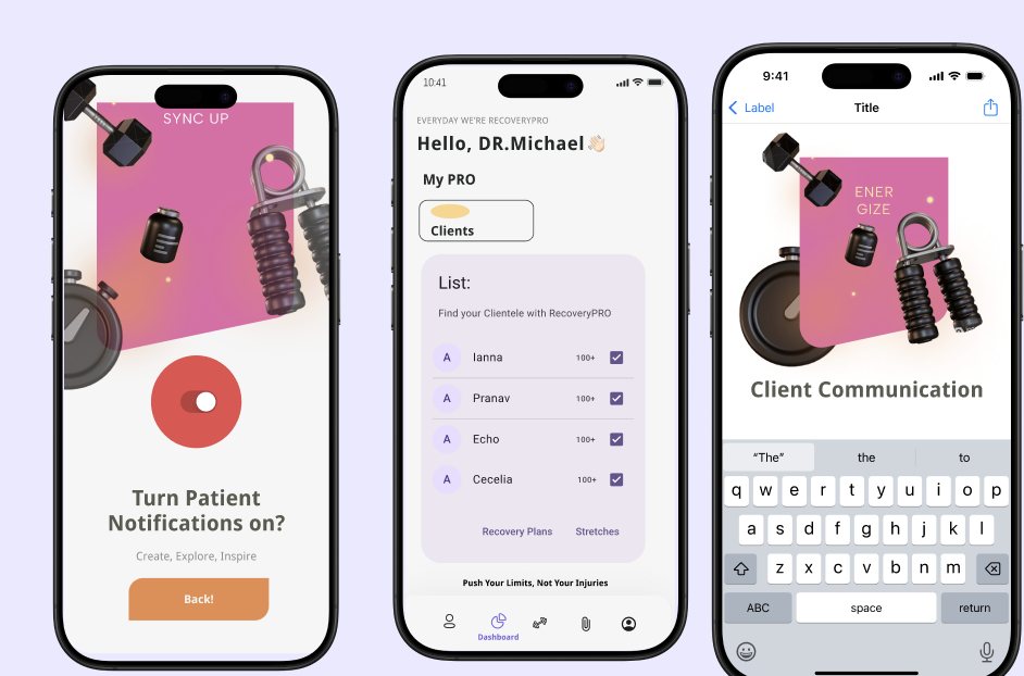 RecoveryPRO notifications, client list and messaging screens