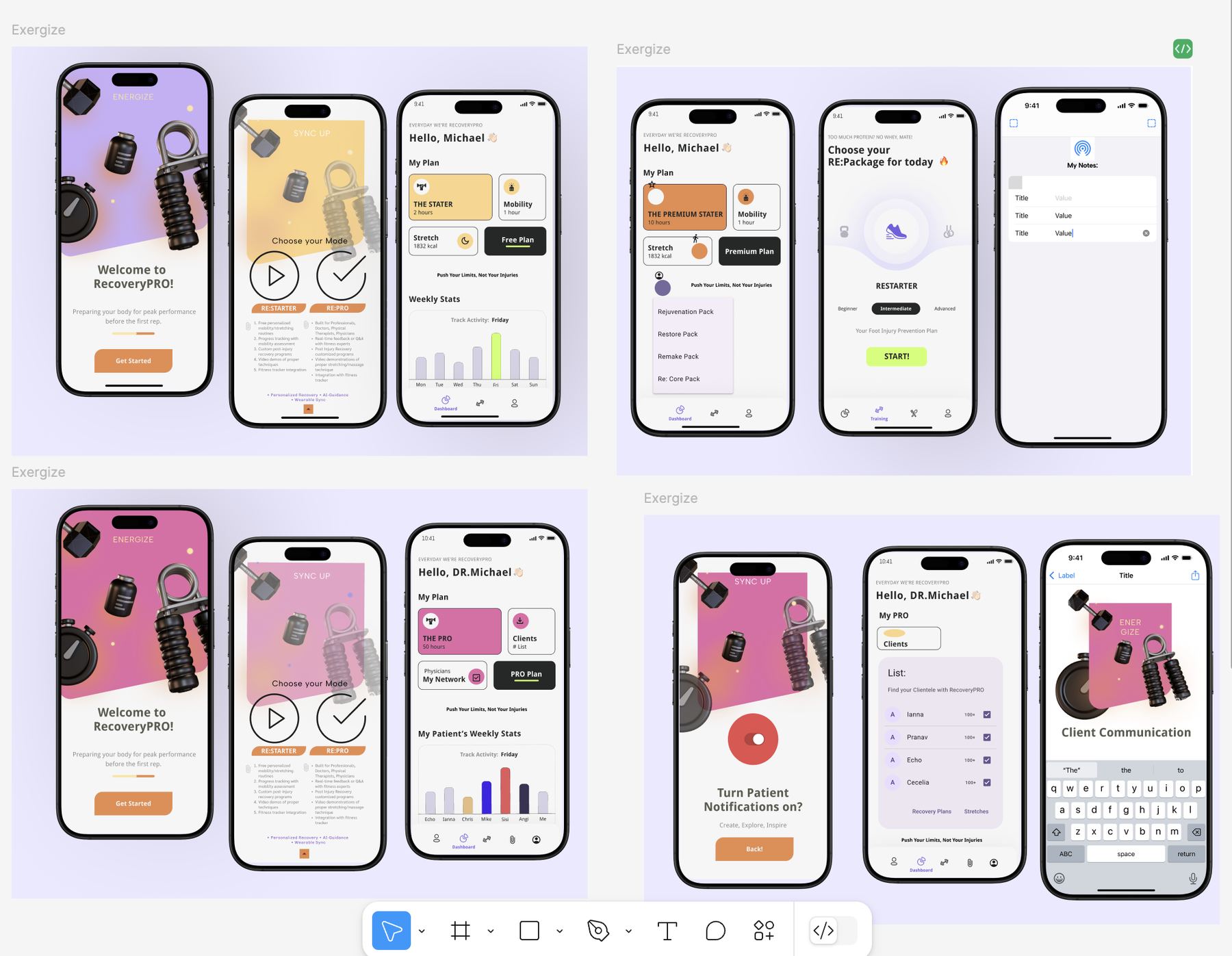 Mobile app screen designs